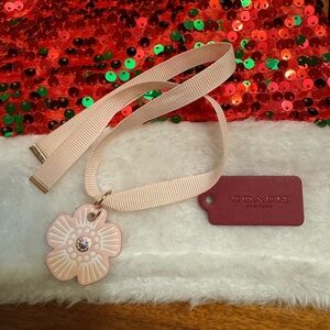 Coach Burgundy Leather Tag and Pink Leather Rose Flower Charm